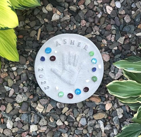 DIY Stepping Stone Kit with Color Pigment, Handprint Stepping Stone, Mother's Day Gift, Footprint Stepping Stone (10 Inch + Stamp Set, Gray) in Saudi Arabia