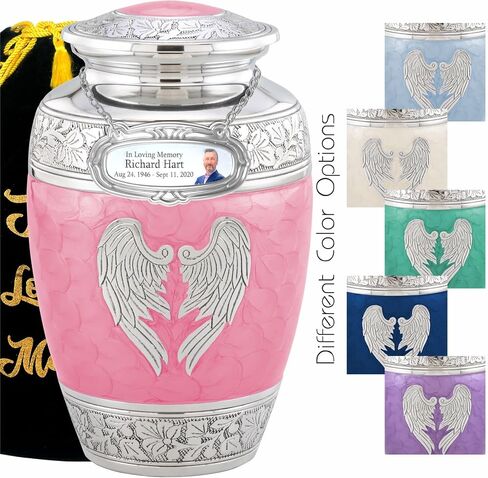 Personalized Medallion Pink Angel Wings Cremation Urns for Adult Ashes Male Female - 200lbs Burial Urns for Human Ashes - Handcrafted Funeral Decorative Urns for Ashes Adult Female with Velvet Bag in Saudi Arabia