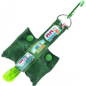 Fashion Tote Waste Bag Holder - Dog Poop Bag Dispenser With Clip - Bottom Dispensing For One-Handed Use - Clips on Leash - RV Campers on Red - Handmade by Green Acorn Kitchen in Kuwait