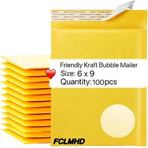 FCLMHD Kraft Bubble Mailers 50 حزمة 4 × 8 بوصة، مظاريف مبطنة صفراء، عبوات بريدية للأعمال الصغيرة، أكياس شحن بريدية كبيرة مقاومة للتمزق ذاتية الغلق لمستلزمات مكياج المجوهرات (50 قطعة 4 × 8) in Kuwait