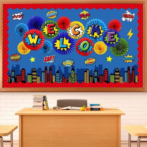 Super Threat Hero Classroom Bulletin Board Theleds 3D Hero Cityscape Salsings Cetouts Paper Well Relains Back Class -Chraft Craft For Back to School Risterergarten elextral exalboard decor in Saudi Arabia