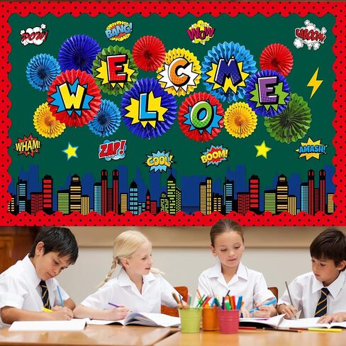 Super Threat Hero Classroom Bulletin Board Theleds 3D Hero Cityscape Salsings Cetouts Paper Well Relains Back Class -Chraft Craft For Back to School Risterergarten elextral exalboard decor in Saudi Arabia
