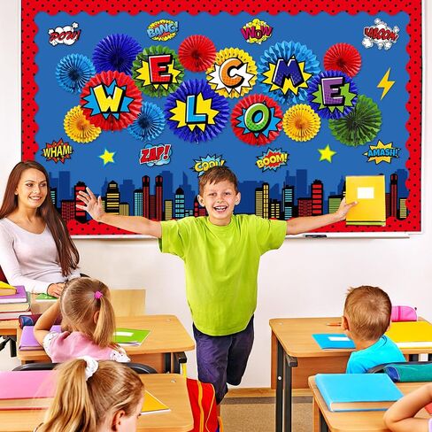 Super Threat Hero Classroom Bulletin Board Theleds 3D Hero Cityscape Salsings Cetouts Paper Well Relains Back Class -Chraft Craft For Back to School Risterergarten elextral exalboard decor in Saudi Arabia