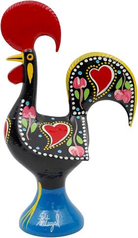 10" Traditional Hand-Painted Portuguese Good Luck Rooster Galo Barcelos Metal Figurine - Made in Portugal, Symbol of Good Luck & Prosperity - Collectible Souvenir (Green) in Saudi Arabia