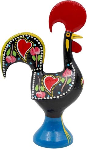 10" Traditional Hand-Painted Portuguese Good Luck Rooster Galo Barcelos Metal Figurine - Made in Portugal, Symbol of Good Luck & Prosperity - Collectible Souvenir (Green) in Saudi Arabia