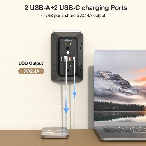 Outlet Extender Surge Protector - 6 Outlet Splitter with 4 USB Ports (2 USB C), Multiple Plug Expander Wall Charger, 3 Sided Multi Plug Wall Adapter Power Strip for Home Office Kitchen Travel in Saudi Arabia