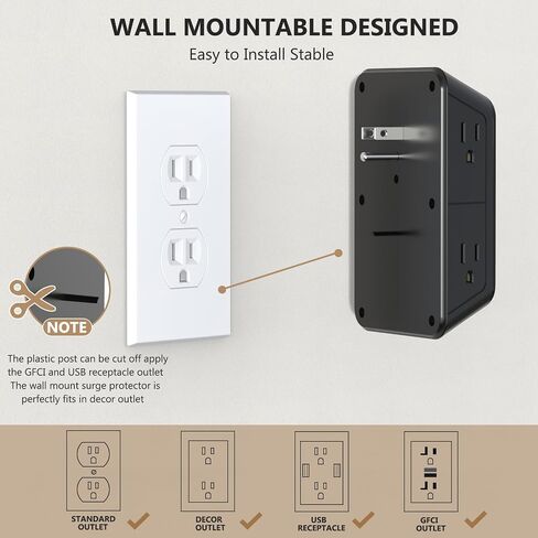Outlet Extender Surge Protector - 6 Outlet Splitter with 4 USB Ports (2 USB C), Multiple Plug Expander Wall Charger, 3 Sided Multi Plug Wall Adapter Power Strip for Home Office Kitchen Travel in Saudi Arabia