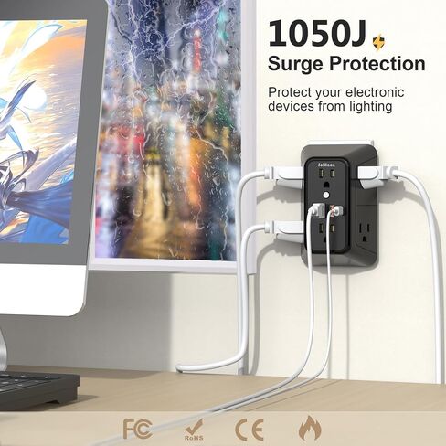 Outlet Extender Surge Protector - 6 Outlet Splitter with 4 USB Ports (2 USB C), Multiple Plug Expander Wall Charger, 3 Sided Multi Plug Wall Adapter Power Strip for Home Office Kitchen Travel in Saudi Arabia