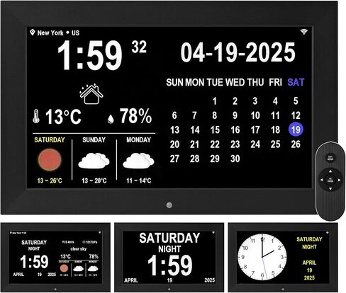 WiFi Digtial Wall Clock,Desk Clock with Weather Temperature Humidify,10 Day Weather Forecast,Weather Station with Digital Calendar and Dementia Alarm clockx for Seniors.(Black, 7 inches) in Saudi Arabia