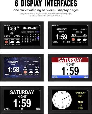 WiFi Digtial Wall Clock,Desk Clock with Weather Temperature Humidify,10 Day Weather Forecast,Weather Station with Digital Calendar and Dementia Alarm clockx for Seniors.(Black, 7 inches) in Saudi Arabia