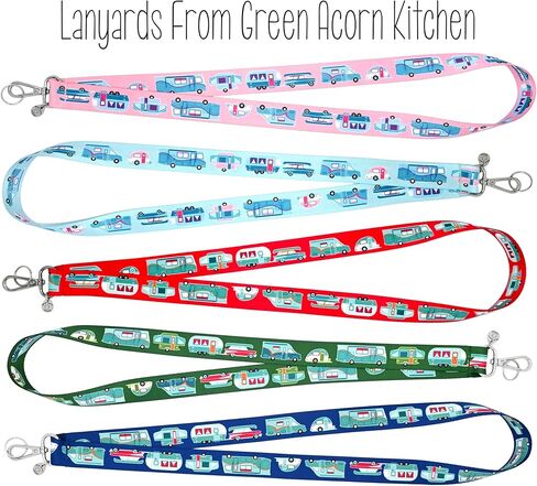 Fashion Tote Waste Bag Holder - Dog Poop Bag Dispenser With Clip - Bottom Dispensing For One-Handed Use - Clips on Leash - RV Campers on Red - Handmade by Green Acorn Kitchen in Kuwait