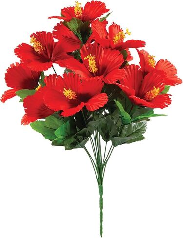 OakRidge Hibiscus Bush – Artificial Indoor/Outdoor Home and Garden Décor – Pink, Measures 18" High in Kuwait