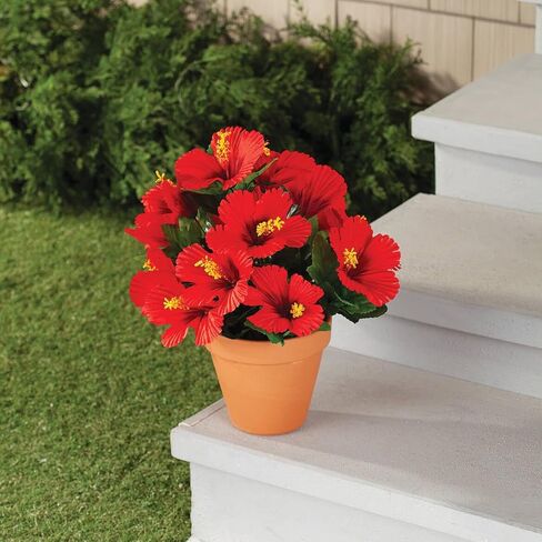 OakRidge Hibiscus Bush – Artificial Indoor/Outdoor Home and Garden Décor – Pink, Measures 18" High in Kuwait