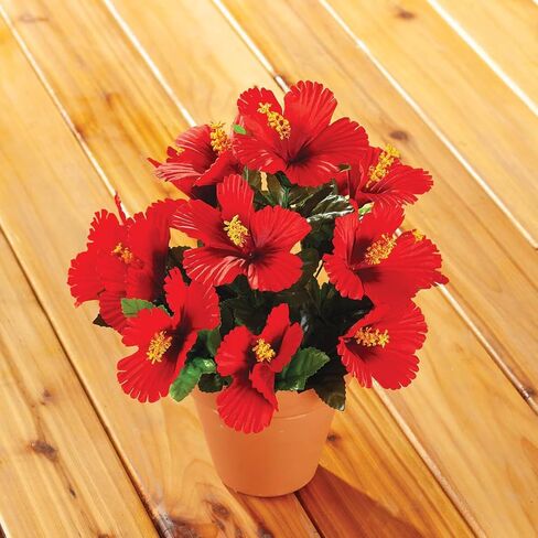 OakRidge Hibiscus Bush – Artificial Indoor/Outdoor Home and Garden Décor – Pink, Measures 18" High in Kuwait