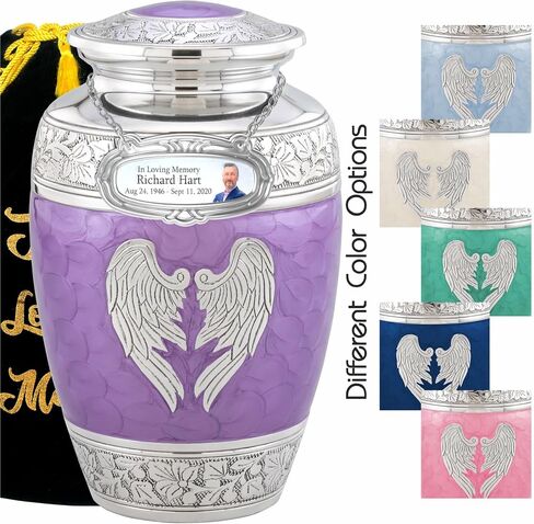 Personalized Medallion Pink Angel Wings Cremation Urns for Adult Ashes Male Female - 200lbs Burial Urns for Human Ashes - Handcrafted Funeral Decorative Urns for Ashes Adult Female with Velvet Bag in Saudi Arabia