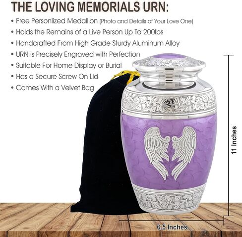 Personalized Medallion Pink Angel Wings Cremation Urns for Adult Ashes Male Female - 200lbs Burial Urns for Human Ashes - Handcrafted Funeral Decorative Urns for Ashes Adult Female with Velvet Bag in Saudi Arabia