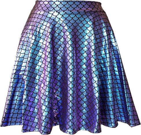 pinda Rave Bottoms Outfits Iridescent Mermaid Party Supplies Holographic High Waisted Flare Skater Skirt in Saudi Arabia