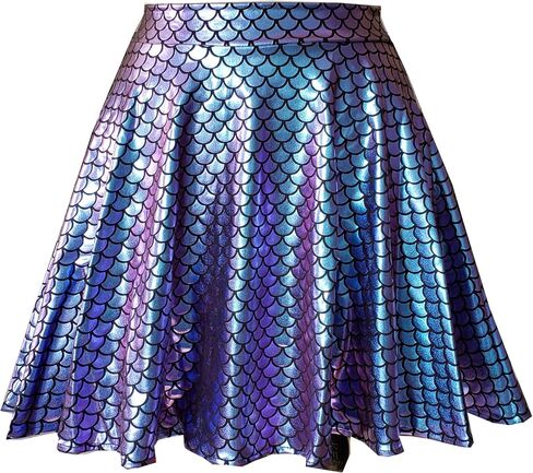 pinda Rave Bottoms Outfits Iridescent Mermaid Party Supplies Holographic High Waisted Flare Skater Skirt in Saudi Arabia