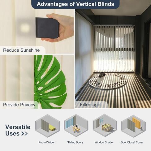 Cordless Vertical Window Blinds Shades for Home, Good for Big Windows, Sliding Glass Doors, Room Divider, Filter The Light into Room by Turn The Slat, White in Saudi Arabia
