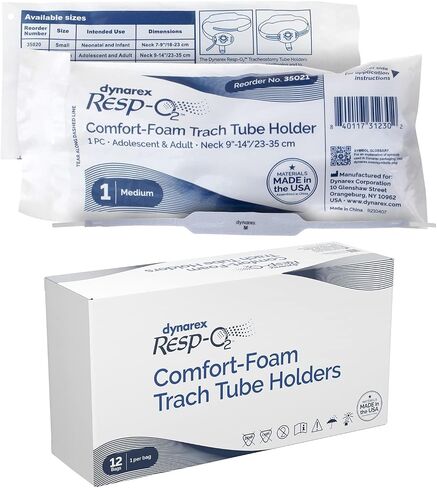 Dynarex Comfort-Foam Tracheostomy Tube Holder - with Soft Foam Tube Padding & Secure Hook & Loop Closure, Supports & Stabilizes Airflow - Tracheostomy Supplies - Box of 12 (Large) in Saudi Arabia