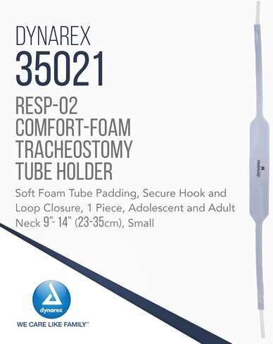 Dynarex Comfort-Foam Tracheostomy Tube Holder - with Soft Foam Tube Padding & Secure Hook & Loop Closure, Supports & Stabilizes Airflow - Tracheostomy Supplies - Box of 12 (Large) in Saudi Arabia