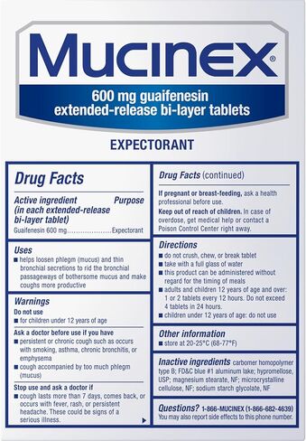 Mucinex 12 ساعة 600 ملغ من أجهزة Guaifenesin الممتدة للإصدار لتخفيف المخاط الزائد ، ومساعدات المُقنّع ، الإيدز على إزالة المخاط الزائدة ، وتخفيف احتقان الصدر ، و 100 أقراص ثنائية الطبقة in Saudi Arabia