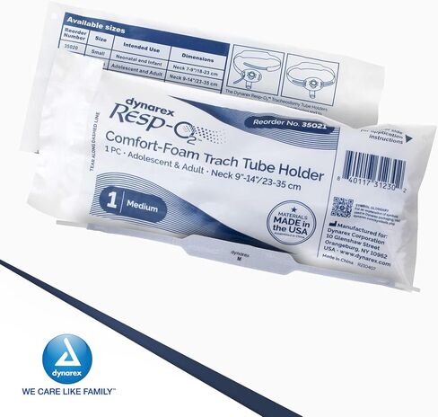 Dynarex Comfort-Foam Tracheostomy Tube Holder - with Soft Foam Tube Padding & Secure Hook & Loop Closure, Supports & Stabilizes Airflow - Tracheostomy Supplies - Box of 12 (Large) in Saudi Arabia
