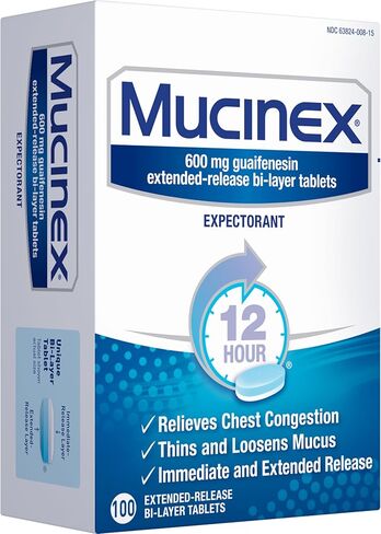 Mucinex 12 ساعة 600 ملغ من أجهزة Guaifenesin الممتدة للإصدار لتخفيف المخاط الزائد ، ومساعدات المُقنّع ، الإيدز على إزالة المخاط الزائدة ، وتخفيف احتقان الصدر ، و 100 أقراص ثنائية الطبقة in Saudi Arabia