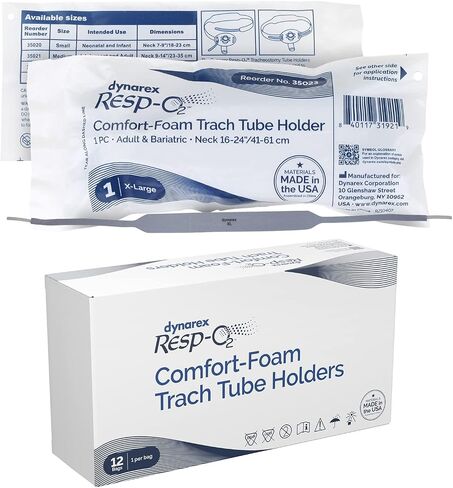 Dynarex Comfort-Foam Tracheostomy Tube Holder - with Soft Foam Tube Padding & Secure Hook & Loop Closure, Supports & Stabilizes Airflow - Tracheostomy Supplies - Box of 12 (Large) in Saudi Arabia