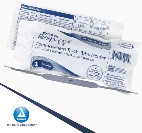 Dynarex Comfort-Foam Tracheostomy Tube Holder - with Soft Foam Tube Padding & Secure Hook & Loop Closure, Supports & Stabilizes Airflow - Tracheostomy Supplies - Box of 12 (Large) in Saudi Arabia
