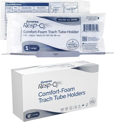 Dynarex Comfort-Foam Tracheostomy Tube Holder - with Soft Foam Tube Padding & Secure Hook & Loop Closure, Supports & Stabilizes Airflow - Tracheostomy Supplies - Box of 12 (Large) in Saudi Arabia