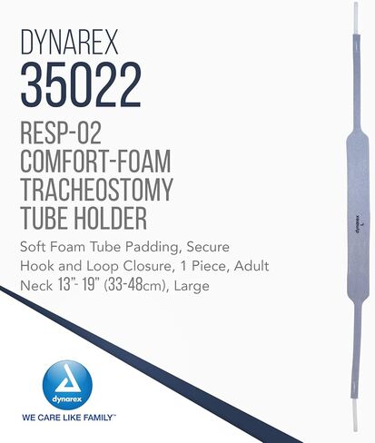 Dynarex Comfort-Foam Tracheostomy Tube Holder - with Soft Foam Tube Padding & Secure Hook & Loop Closure, Supports & Stabilizes Airflow - Tracheostomy Supplies - Box of 12 (Large) in Saudi Arabia