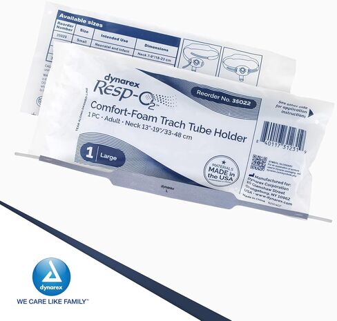 Dynarex Comfort-Foam Tracheostomy Tube Holder - with Soft Foam Tube Padding & Secure Hook & Loop Closure, Supports & Stabilizes Airflow - Tracheostomy Supplies - Box of 12 (Large) in Saudi Arabia
