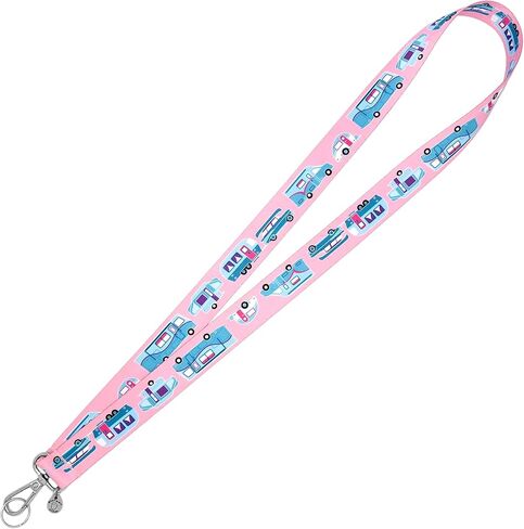 RV Camping Lanyard - ID Badge Holder - Keychain - Cute Trailers on Aqua - 1x36 Inch - Vintage Car & Camper - Class B - Class C - Teardrop - Motorhome - Pop-Up - Handmade by Green Acorn Kitchen in Saudi Arabia