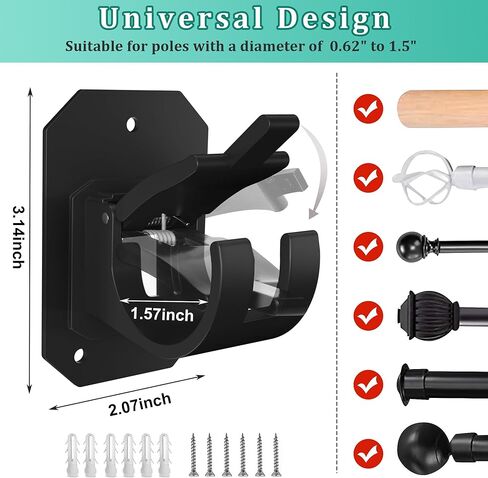 2pcs لا أقواس قضيب ستارة الحفر ، حاملي قضبان الستار لا حفر ، خطافات قضيب الستارة اللاصقة ، شماعات الستار القابلة للتعديل خالية من الأظافر ، لوكينستين مثقبة in Kuwait