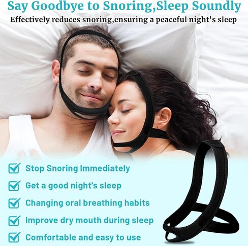 Anti Snoring Chin Strap for Sleeping, 2 Pack Adjustable Jaw Support Strap to Keep Mouth Closed, Soft Snoring Solution for Men Women, Stops Snoring Dry Mouth, Comfort Fit Nighttime Sleeping Aid in Kuwait