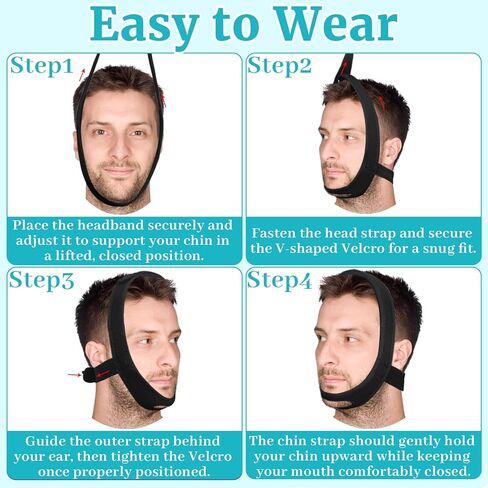 Anti Snoring Chin Strap for Sleeping, 2 Pack Adjustable Jaw Support Strap to Keep Mouth Closed, Soft Snoring Solution for Men Women, Stops Snoring Dry Mouth, Comfort Fit Nighttime Sleeping Aid in Kuwait