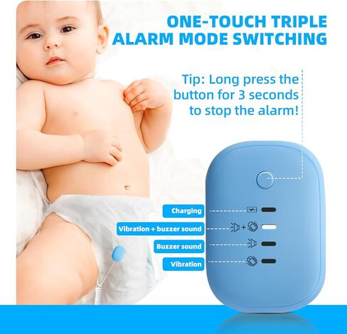 إنذار ترطيب السرير للبنين والبنات: USB قابلة لإعادة الشحن ، 3 أوضاع تذكير ، إنذارات في التغلب على مراسك مع مستشعر حساسية عالي ، صوت عالٍ واهتزاز قوي ، حل مثبت لتوترات الفراش (الأزرق) in Kuwait