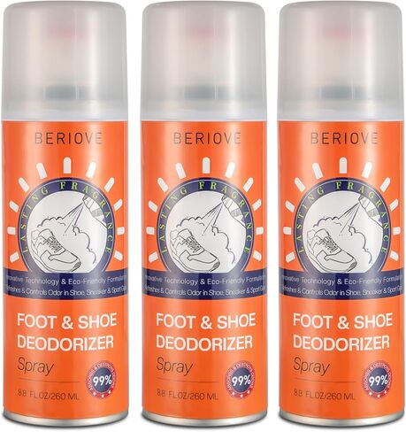 BERlOVE Shoe Deodorizer Spray - Foot Odor Elimination for feet Long-Lasting for Men & Women Shoe Odor Spray for Gym, Sneakers & Work Boots 3PCS in Kuwait