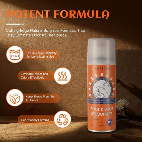 BERlOVE Shoe Deodorizer Spray - Foot Odor Elimination for feet Long-Lasting for Men & Women Shoe Odor Spray for Gym, Sneakers & Work Boots 3PCS in Kuwait