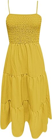 Sundresses for Women 2025 Summer Casual Sleeveless Boho Maxi Dress Spaghetti Strap Smocked Tiered Long Beach Dress in Kuwait