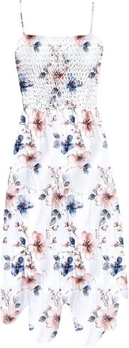 Sundresses for Women 2025 Summer Casual Sleeveless Boho Maxi Dress Spaghetti Strap Smocked Tiered Long Beach Dress in Kuwait