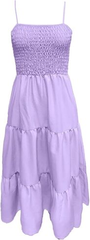 Sundresses for Women 2025 Summer Casual Sleeveless Boho Maxi Dress Spaghetti Strap Smocked Tiered Long Beach Dress in Kuwait