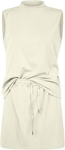 2 Piece Skirt Sets for Women Summer Beach Vacation Outfits Mock Neck Tops Drawstring Tennis Skirt Lounge Sets in Saudi Arabia