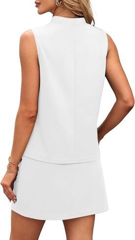 2 Piece Skirt Sets for Women Summer Beach Vacation Outfits Mock Neck Tops Drawstring Tennis Skirt Lounge Sets in Saudi Arabia