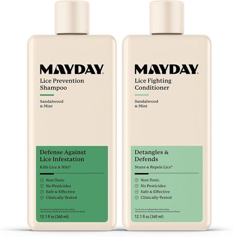 Daily Lice Routine Bundle – 12oz Shampoo & 12oz Conditioner | Non-Toxic, Pesticide-Free, Scientifically Proven Lice Treatment & Defense for All Hair Types | Sandalwood & Mint Formula in Kuwait