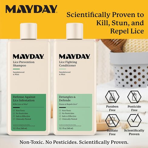 Daily Lice Routine Bundle – 12oz Shampoo & 12oz Conditioner | Non-Toxic, Pesticide-Free, Scientifically Proven Lice Treatment & Defense for All Hair Types | Sandalwood & Mint Formula in Kuwait