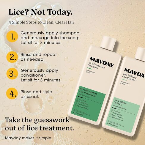 Daily Lice Routine Bundle – 12oz Shampoo & 12oz Conditioner | Non-Toxic, Pesticide-Free, Scientifically Proven Lice Treatment & Defense for All Hair Types | Sandalwood & Mint Formula in Kuwait