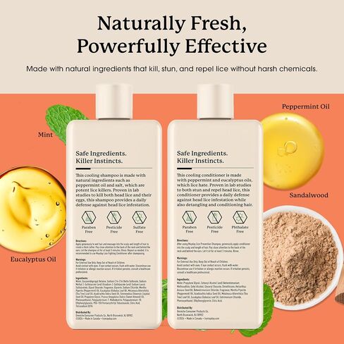 Daily Lice Routine Bundle – 12oz Shampoo & 12oz Conditioner | Non-Toxic, Pesticide-Free, Scientifically Proven Lice Treatment & Defense for All Hair Types | Sandalwood & Mint Formula in Kuwait