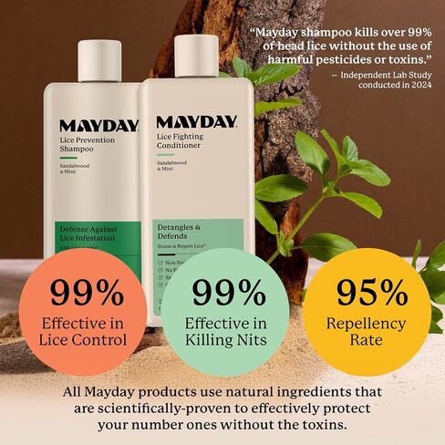 Daily Lice Routine Bundle – 12oz Shampoo & 12oz Conditioner | Non-Toxic, Pesticide-Free, Scientifically Proven Lice Treatment & Defense for All Hair Types | Sandalwood & Mint Formula in Kuwait